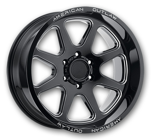 American Outlaw Wheels Derringer 17x8.5 Gloss Black w/ Milled 5x127 0mm 78.1mm