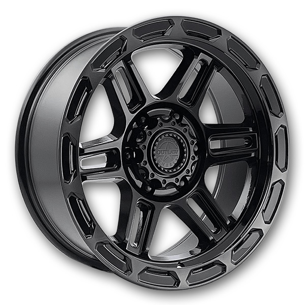 American Outlaw Wheels Piston 17x8.5 Gloss Black w/ Machined Ring 6x139.7 0mm 106.1mm