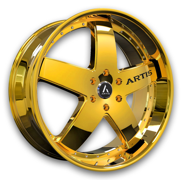 Artis Wheels Booya 24x9 Chrome with Gold Tint Clear  0mm 74.1mm