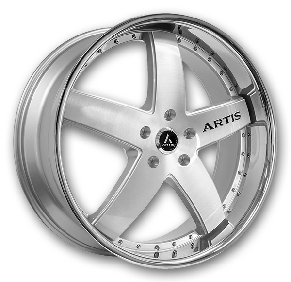 Artis Wheels Booya 24x9 Silver Brushed Center SS lip 5x120 0mm 74.1mm