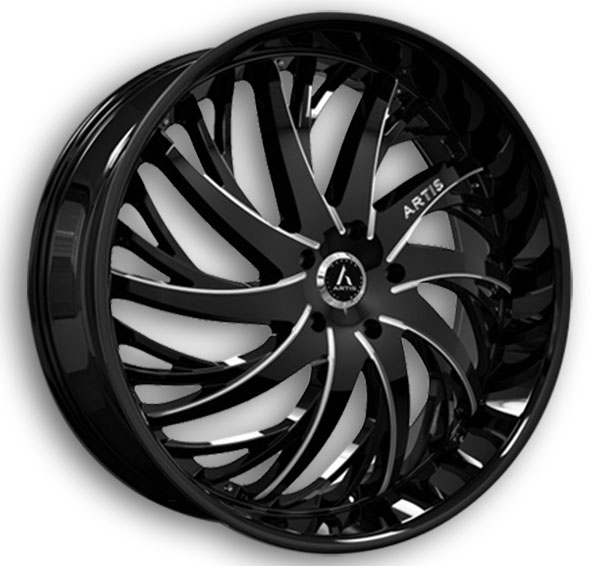 Artis Wheels Decatur 28x9.5 Gloss Black/CNC Grooves 6x139.7 +25mm 74.1mm