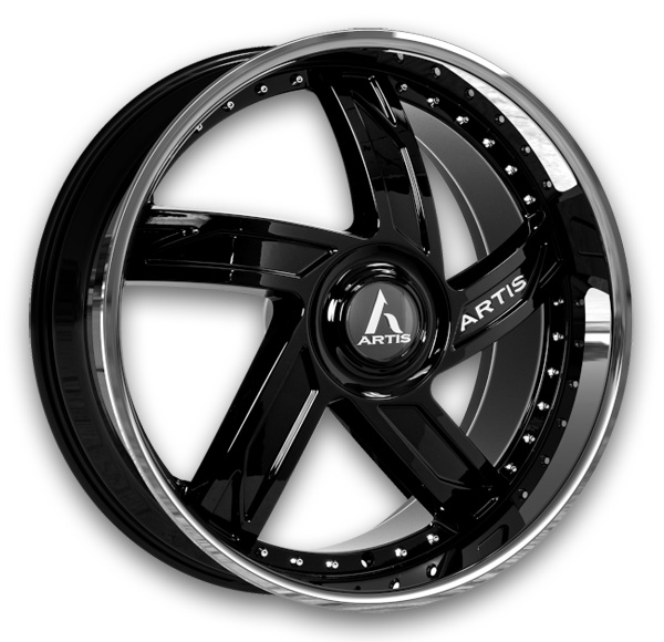 Artis Wheels Vestavia XL 24x10 Gloss Black with SS lip  5mm 74.1mm