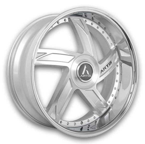 Artis Wheels Vestavia XL 24x10 Silver Brushed Center SS lip  5mm 74.1mm
