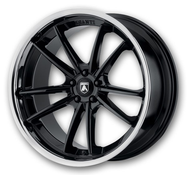 Asanti Black Label Wheels Sigma 22x9 Gloss Black Chrome Lip 5x112 +32mm 72.6mm