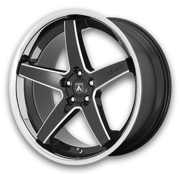 Asanti Black Label Wheels Regal 20x10.5 Gloss Black Milled with Chrome Lip 5x114.3 +38mm 72.6mm