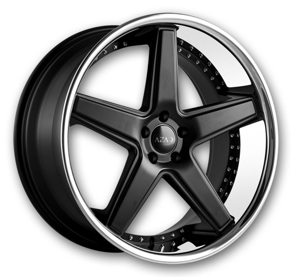 Azad Wheels AZ008 22x10.5 Semi Gloss Black with Chrome SS Lip 5x112 +40mm 66.56mm