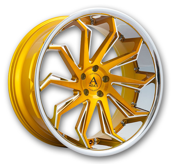 Azad Wheels AZ1101 20x9 Brushed Gold with a Stainless Steel Lip 5x112 +35mm 66.56mm