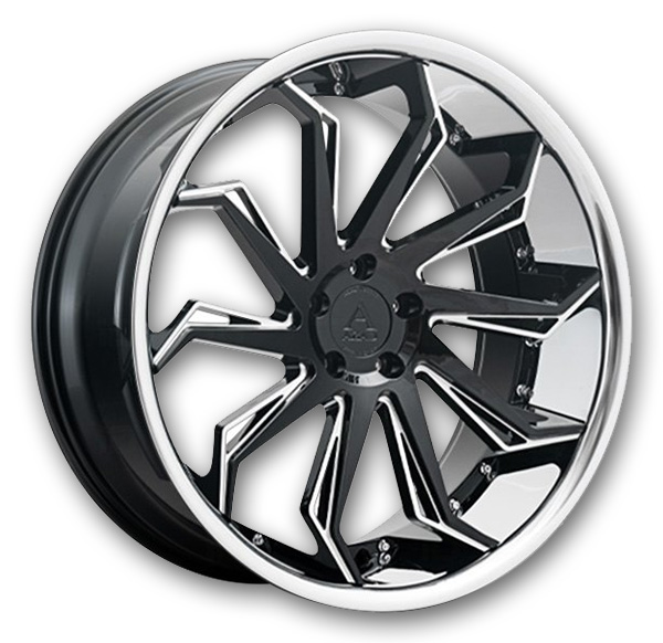 Azad Wheels AZ1101 22x10.5 Black with Machined Face and Chrome SS Lip  +20mm 73.1mm