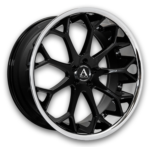Azad Wheels AZ99 24x9 Gloss Black/Stainless Steel Lip  +30mm 72.56mm