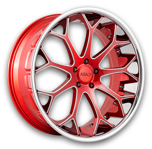 Azad Wheels AZ99 24x10 Red Milled with SS Lip  +35mm 72.56mm