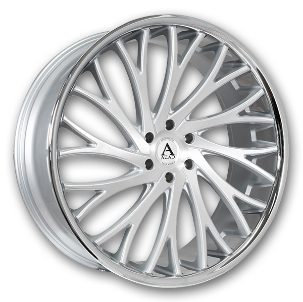 Azad Wheels AZV01 24x10 Brushed Silver with Chrome SS Lip 6x139.7 +25mm 87.1mm
