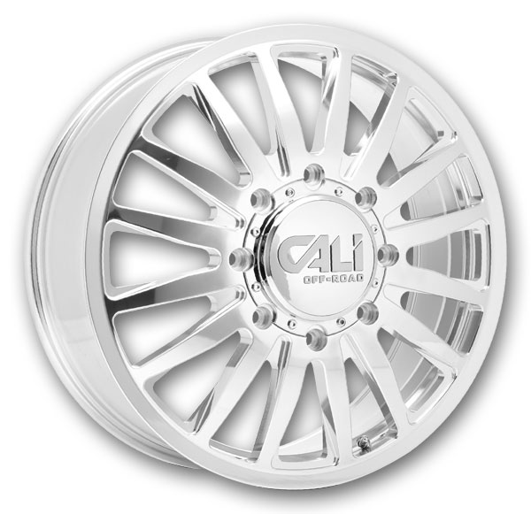 Cali Off-Road Wheels 9110 Summit Dually 22x8.25 Polished with Milled Windows - Front 8x200 +115mm 142mm