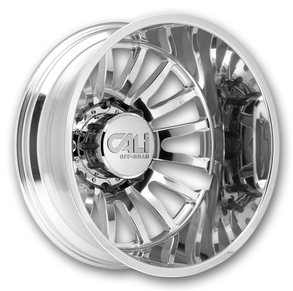 Cali Off-Road Wheels 9110 Summit Dually 22x8.25 Polished with Milled Windows - Rear 8x200 -232mm 142mm