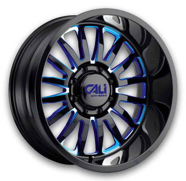 Cali Off-Road Wheels 9110 Summit 20x10 Gloss Black with Blue Milled Spokes 6x139.7 -25mm 106mm