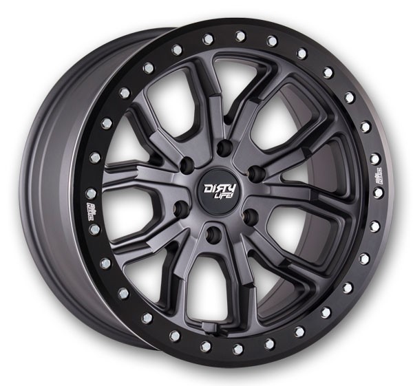 Dirty Life Wheels 9303 DT-1 17x9 Matte Gunmetal with Simulated Beadlock Ring 6x139.7 -12mm 106mm