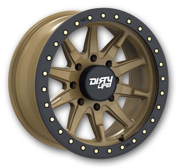 Dirty Life Wheels 9304 DT-2 17x9 Satin Gold with Simulated Beadlock Ring 5x127 -38mm 78.1mm