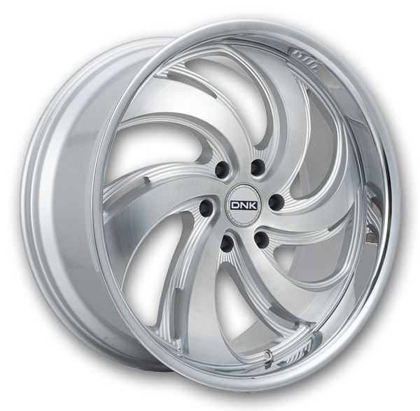 DNK Street Wheels 702 22x9.5 Brushed Face Silver Milled Stainless Lip 6x139.7 +25mm 87.1mm