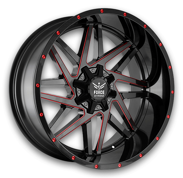 Force Offroad Wheels F01 20x12 Red Milled 5x139.7/5x150 -44mm 110.3mm