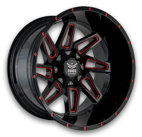 Force Offroad Wheels F02 20x12 Red Milled 5x139.7 -44mm 110.3mm