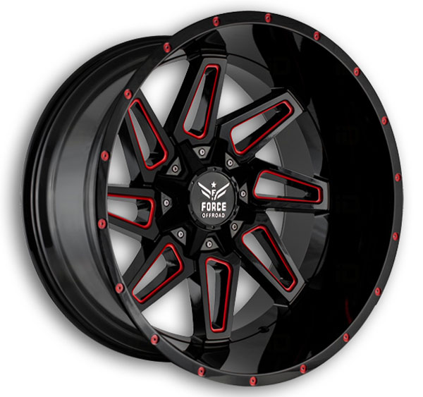 Force Offroad Wheels F30 20x10 Red Milled 5x127/5x139.7 -12mm 78.1mm