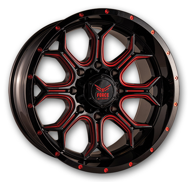 Force Offroad Wheels F42 20x10 Red Milled 6x139.7 -12mm 106.1mm