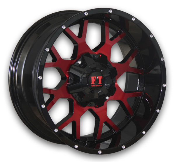 Full Throttle Wheels FT0151 SNIPER 20x10 Gloss Black/Red Face 5x139.7/5x150 -24mm 110.1mm