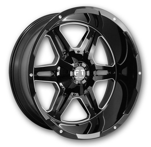 Full Throttle Wheels FT3 BULLET2 22x12 Gloss Black Milled 8x180 -44mm 125.7mm
