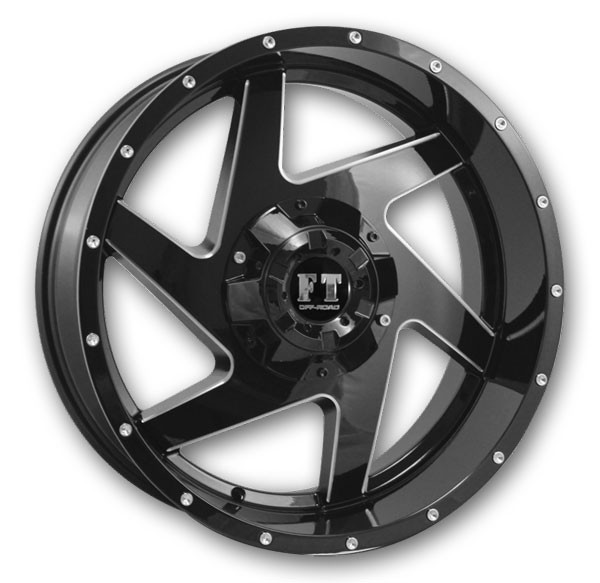 Full Throttle Wheels FT6052 20x9 Gloss Black Milled 5x127/5x139.7 -12mm 87.1mm