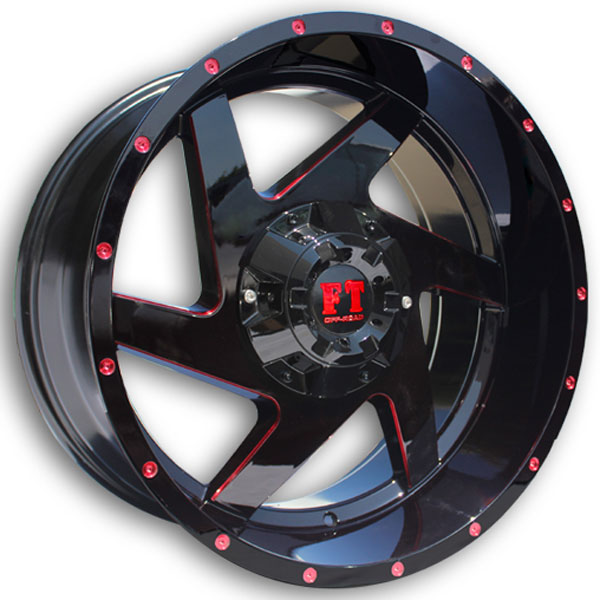 Full Throttle Wheels FT6052 20x10 Gloss Black Red Milled 6x135/6x139.7 -24mm 108.1mm