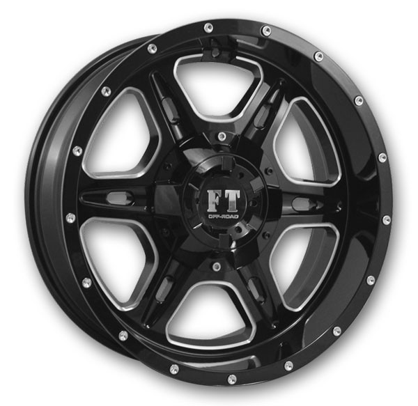 Full Throttle Wheels FT6054 20x9 Gloss Black Milled 5x127/5x139.7 -12mm 87.1mm