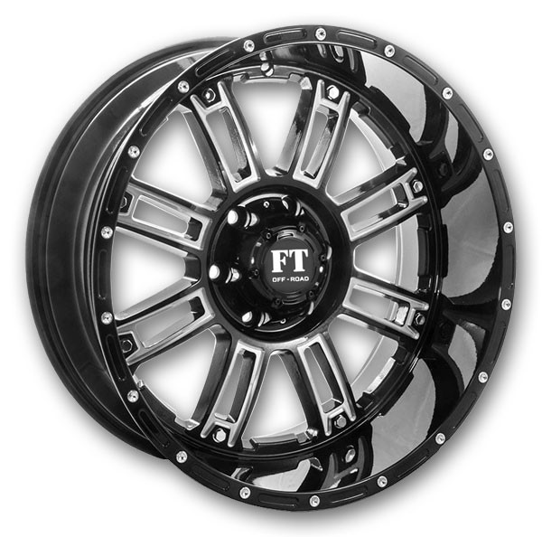 Full Throttle Wheels FT8033 20x10 Gloss Black Milled 5x139.7/5x150 -24mm 110.1mm