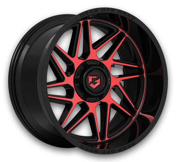 Gear Off Road Wheels 761 Ratio 22x12 Gloss Black Machined & Red Tint Face w/Lip Logo 6x135/6x139.7 -44mm 106.2mm