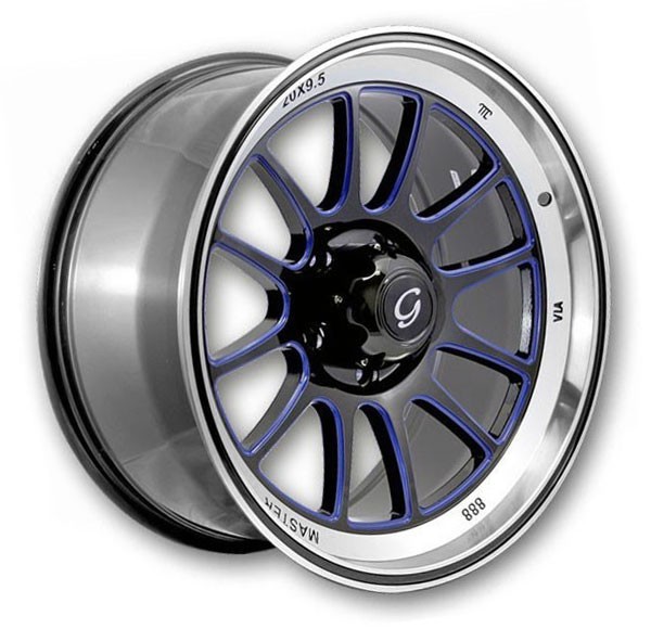 G Line Wheels G0089 20x9.5 Black with Blue Window 6x139.7 +15mm 108.1mm