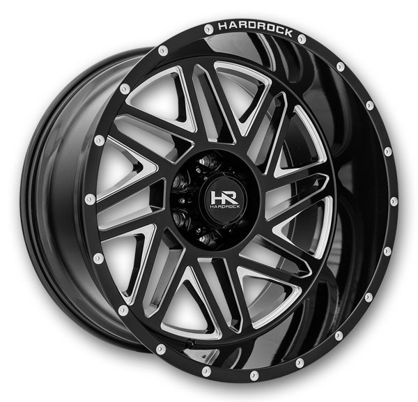 Hardrock Off-Road Wheels H501 Bones Xposed 24x14 Gloss Black Milled 6x135 -76mm 87.1mm