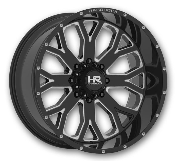 Hardrock Off-Road Wheels H504 Slammer Xposed 22x12 Gloss Black Milled 6x139.7 -44mm 108mm
