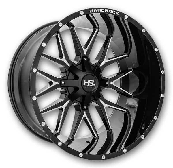 Hardrock Off-Road Wheels H700 Affliction 24x14 Gloss Black Milled  -76mm 87mm