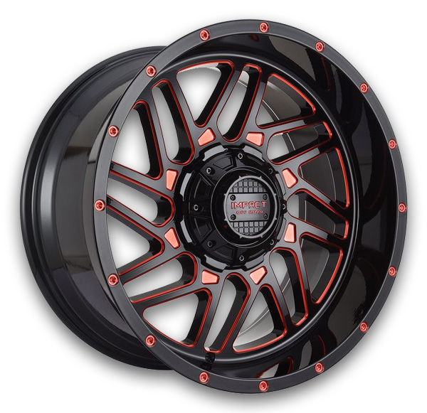 Impact Off-Road Wheels 808 20x10 Gloss Black w/ Red Milled 6x139.7/6x135 -12mm 106.1mm