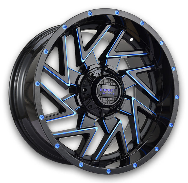 Impact Off-Road Wheels 809 20x10 Gloss Black w/ Blue Milled 6x139.7/6x135 -12mm 106.1mm