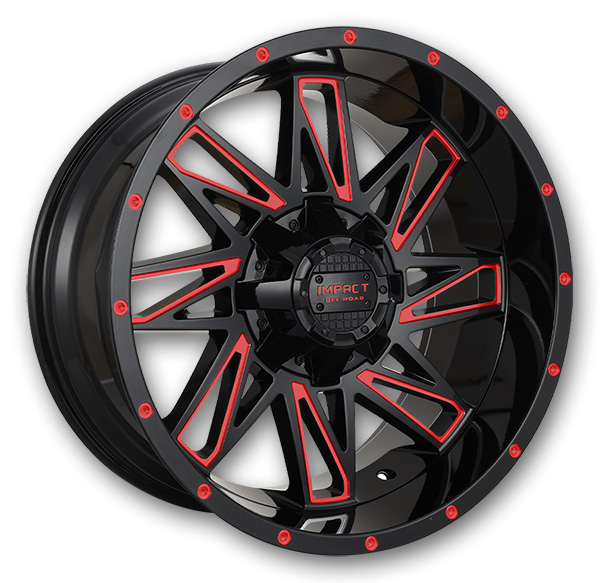 Impact Off-Road Wheels 814 20x9 Gloss Black/Red Milled 6x139.7/6x135 0mm 106.1mm