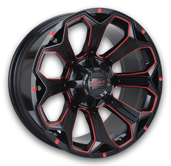 Impact Off-Road Wheels 817 20x10 Gloss Black/Red Milled 6x139.7/6x135 -12mm 106.1mm