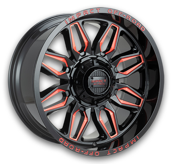 Impact Off-Road Wheels 827 20x10 Gloss Black/Red Milled 6x139.7/6x135 -12mm 106.1mm