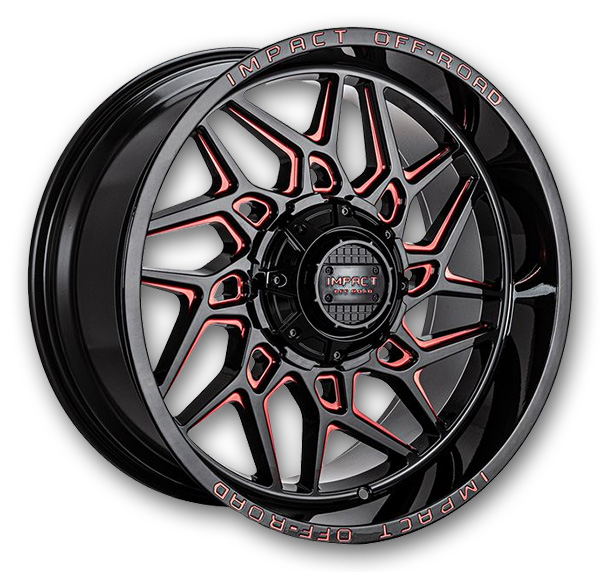 Impact Off-Road Wheels 829 20x10 Gloss Black/Red Milled 6x139.7/6x135 -12mm 106.1mm