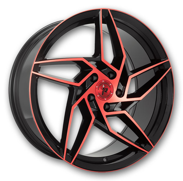 Impact Racing Wheels 605 20x8.5 Gloss Black With Red Machine Face 5x114.3 +35mm 73.1mm