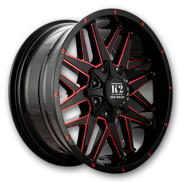 K2 Off-Road Wheels K15 Mayhem 20x9 Gloss Black Red Milled 5x127/5x139.7 +0mm 78.1mm