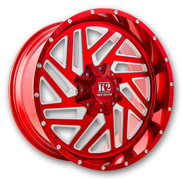 K2 Off-Road Wheels K19 Rampage 22x10 Candy Red W Milled 5x114.3/5x127 -18mm 78.1mm