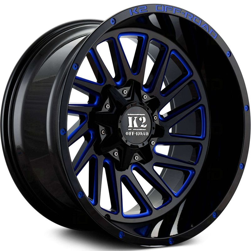 K2 Off-Road Wheels K17 Razorback 20x12 Gloss Black Blue Milled 6x135/6x139.7 -44mm 108mm