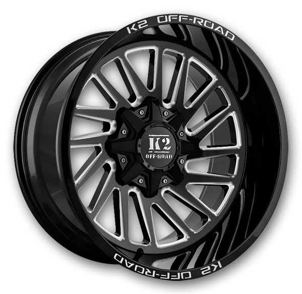 K2 Off-Road Wheels K17 Razorback 20x10 Gloss Black Milled 5x139.7/5x150 -12mm 110.3mm