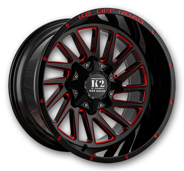 K2 Off-Road Wheels K17 Razorback 20x12 Gloss Black Red Milled 5x114.3/5x127 -44mm 78.1mm