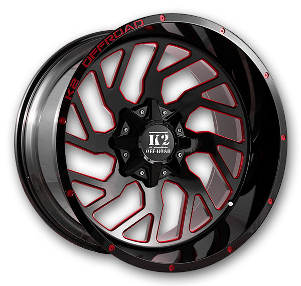 K2 Off-Road Wheels K12 Shockwave 22x12 Gloss Black Red Milled 6x135/6x139.7 -44mm 108mm