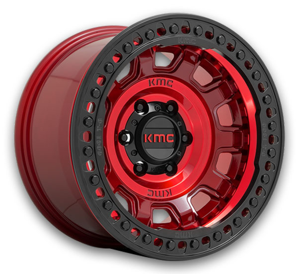 KMC Wheels Tank Beadlock 17x9 Candy Red 5x127 -38mm 71.5mm